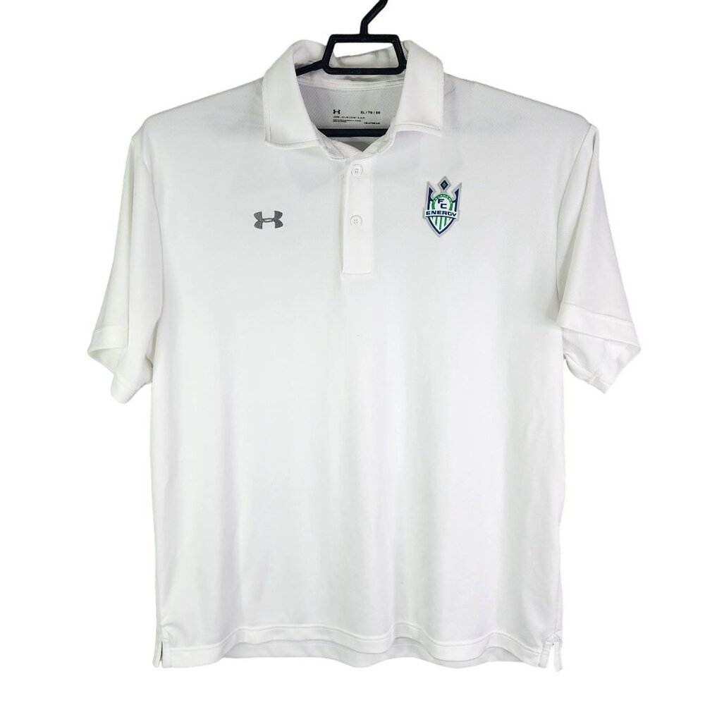 Mens White Under Armour HeatGear Polo Shirt Short Sleeve Loose Fit Size XL